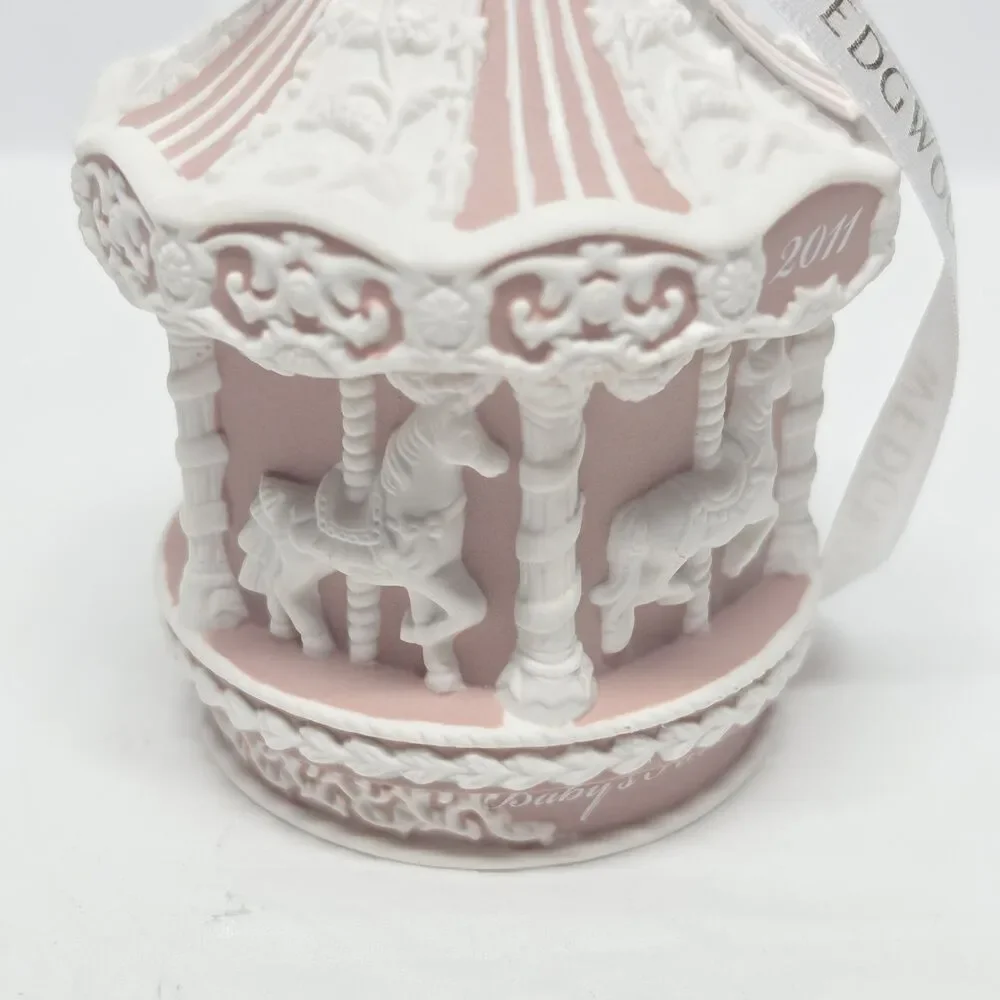 Wedgwood Baby's First Christmas Carousel 2011 Pink Ornament In Box